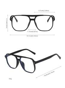 1 Pair Men's Double Bridge Large Frame Aviator Style Clear Lens Glasses, Suitable For Everyday Use - màu đen - Xem 5