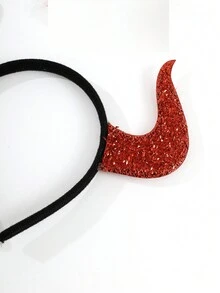 2入組紅色閃爍鹿角頭箍和三角叉尾裝扮配件,適用於派對、舞會、表演服裝