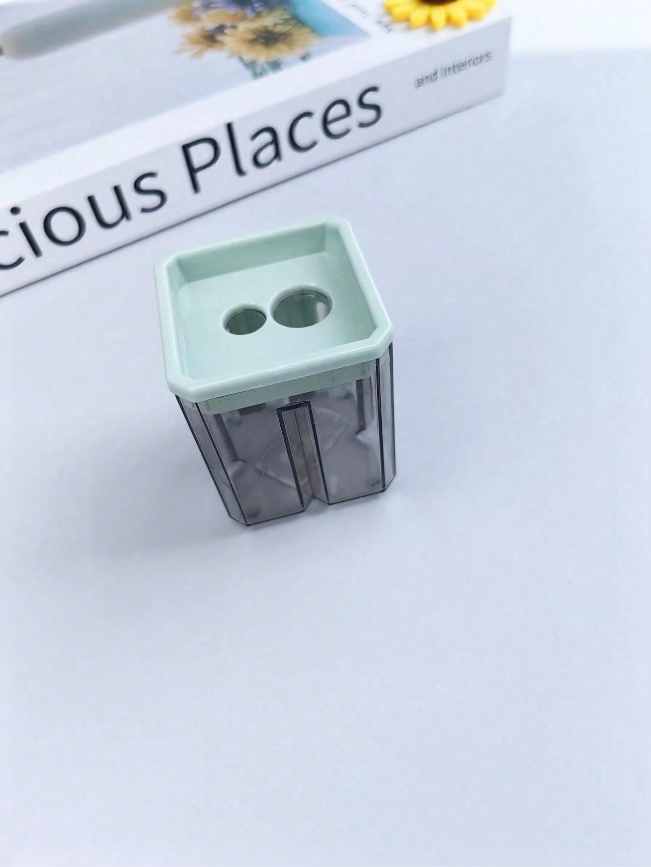 1pc Green Cartoon DoubleHole Manual Pencil Sharpener Portable SmallSized HandCrank Pencil