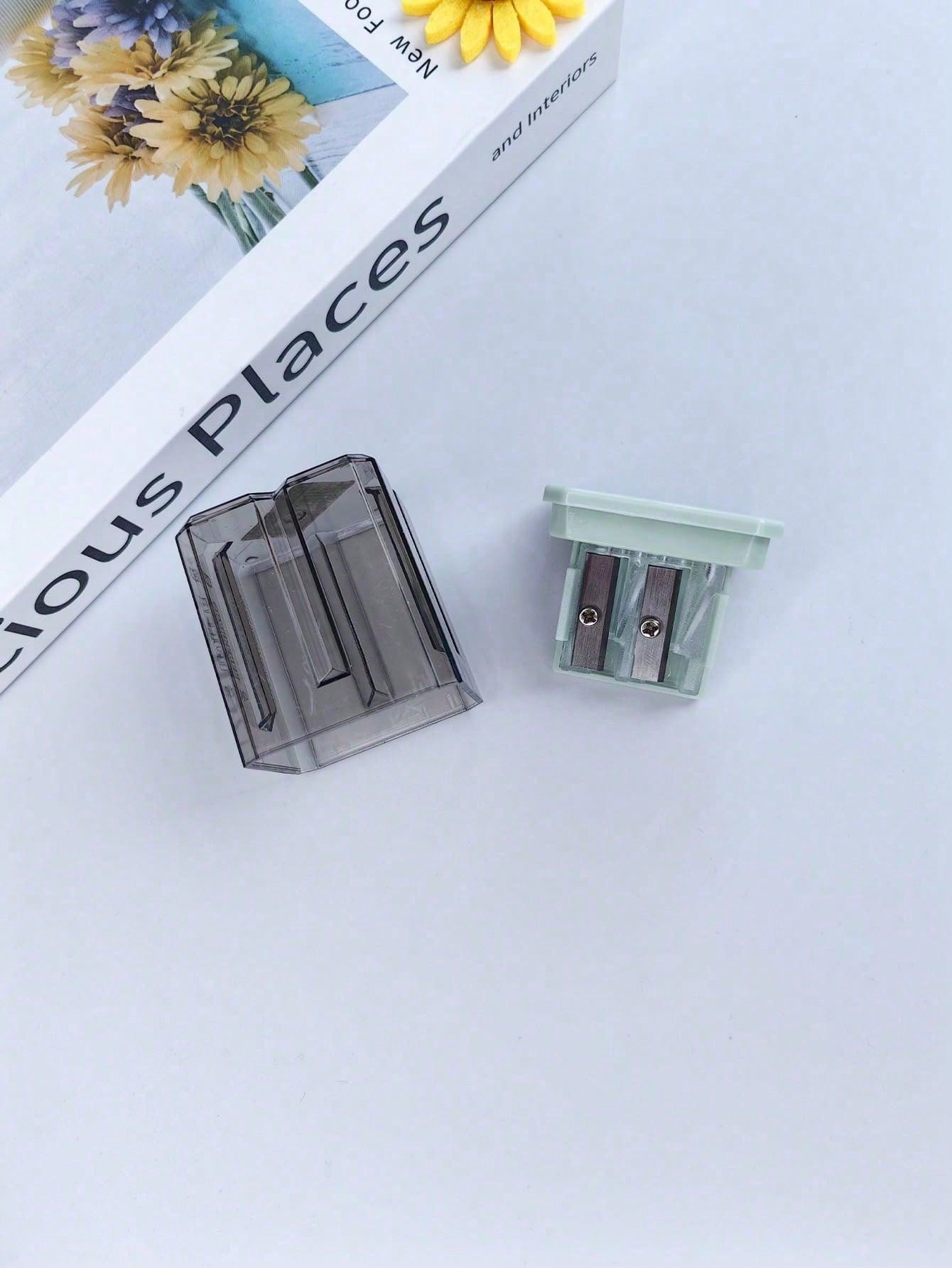 1pc Green Cartoon DoubleHole Manual Pencil Sharpener Portable SmallSized HandCrank Pencil