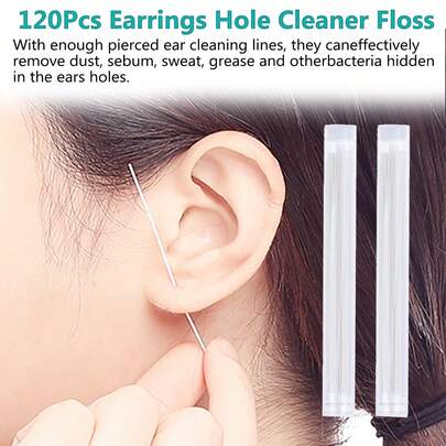 120 chiếc Dây vệ sinh tai để xỏ khuyên tai, loại bỏ bụi bẩn, khử mùi và chống tắc nghẽn, Túi, Hộp đựng, Lưu trữ