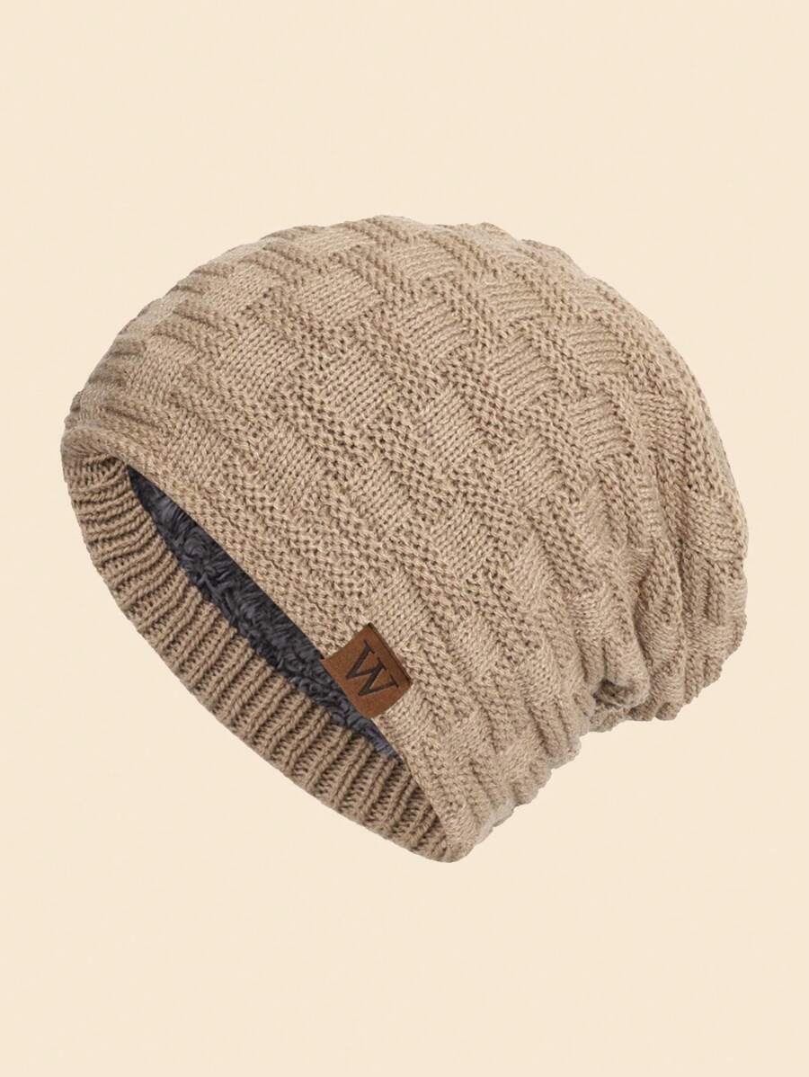 1pc Men's Winter Warm Knit Hat With Thermal Lined And Windproof Design, Suitable For Travel And Daily Wear Beanie Fall Outfit - Khaki - View 1