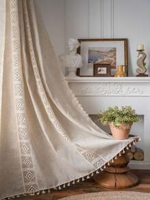 Hollow Out & Patchwork & Tassel Designed Linen Bamboo Joint Dots Window Curtain - Bamboo pitted hollow cotton thread splicing - View 1