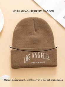 1頂針織帽,y2k風格,繡有los Angeles字樣,男女適用,保暖透氣,時尚,適合秋冬日常和戶外穿著 - 卡其色 - 查看 3