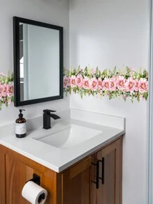 1set/2pcs Green Plant & Flowers Pattern Border Sticker For Home Decoration, Stickers, Wall Decal, Vinyl Decal For Home Decorations, Spring Decoration Items Refresh Your Home, Festival Decoration Stickers Gifts Birthday Graduation