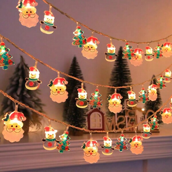 Christmas Decoration Led Light String With Snowman, Santa Claus And Christmas Tree For Window, Shop, Scene, Creatively Designed Ornament And Pendant