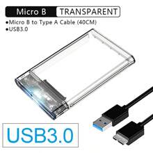 Transparent USB 3.0 Harddisk Boxes 2.5inch SATA SSD 2.5'' Hard Drive Mobile External Housing HDD Enclosure Portable USB3.1 To SATA III Case 5Gbps Transfer Speed With USB C Cable - Transparent USB3.0 micro-B interface - View 2