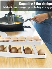 1set/1pc/refrigerator Shelf Style Double Layer Egg Dispenser/storage Rack/white - White - View 5