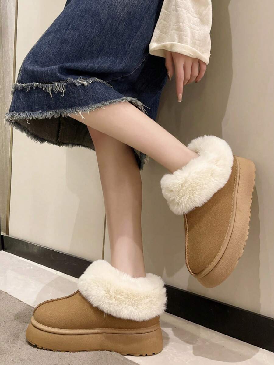 Giày bốt đi tuyết đế dày cho nữ, mùa thu/đông Hàng mới với đế dày 4,5cm và thiết kế đế trượt, thoải mái, ấm áp, nhẹ, chống trượt, chỉ khâu Giày mùa đông có thêm lông tơ, có sẵn cỡ lớn, kiểu Châu Âu Và phong cách Mỹ, - Màu Khaki - Xem 1