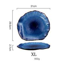 1/2/4 piezas Plato plano irregular de cerámica japonesa, estilo de ojo de gato, en color azul, para servir comida, plato de exhibición de bistec