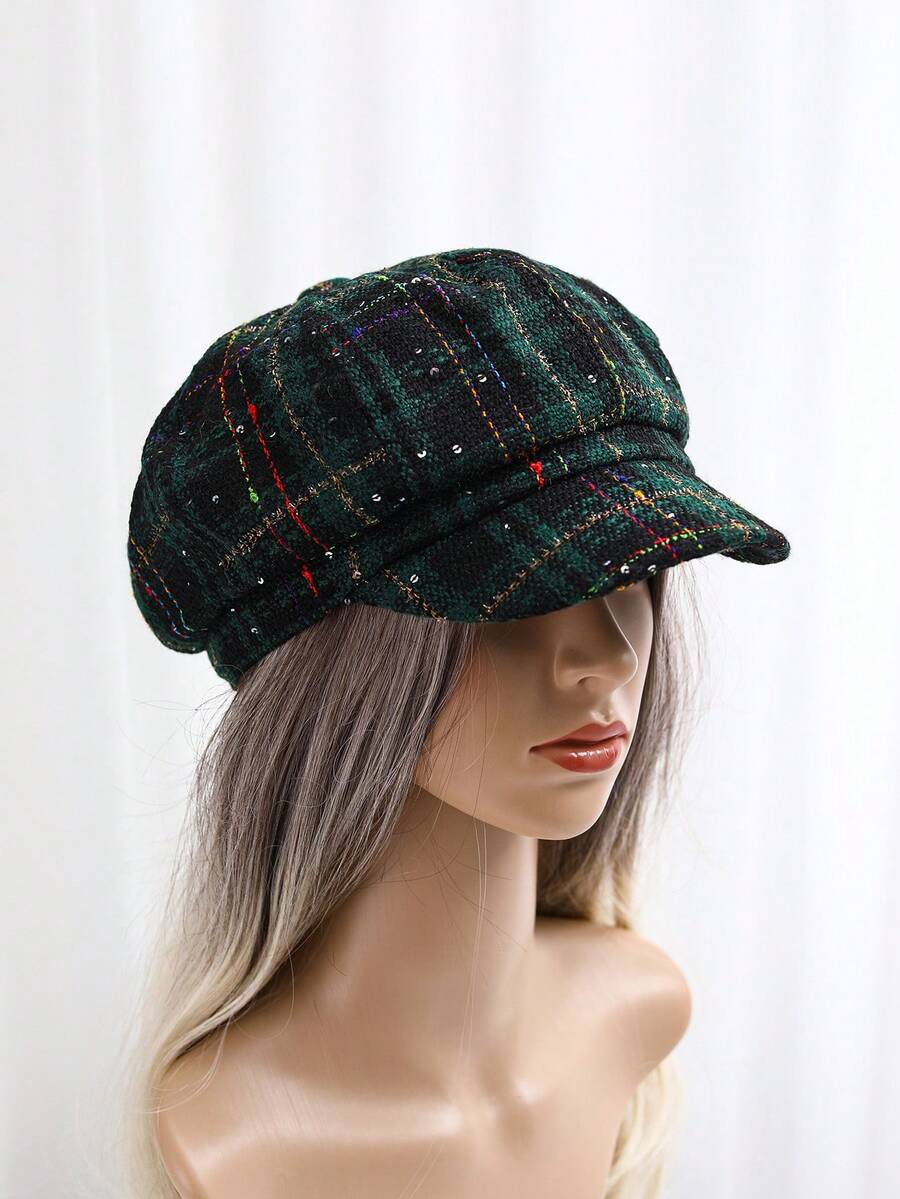 1入中性款亮片八角針織貝雷帽,聖誕風格,適合日常穿著,復古風格 - 彩色 - 查看 1