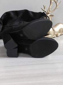 Quý cô Vượt lên đầu gối Đàn hồi Giày ống Với 7cm Giày cao gót dày , Đang hiển thị In Mùa thu Và Mùa Đông , Gợi cảm Đen Màu sắc - màu đen - Xem 6