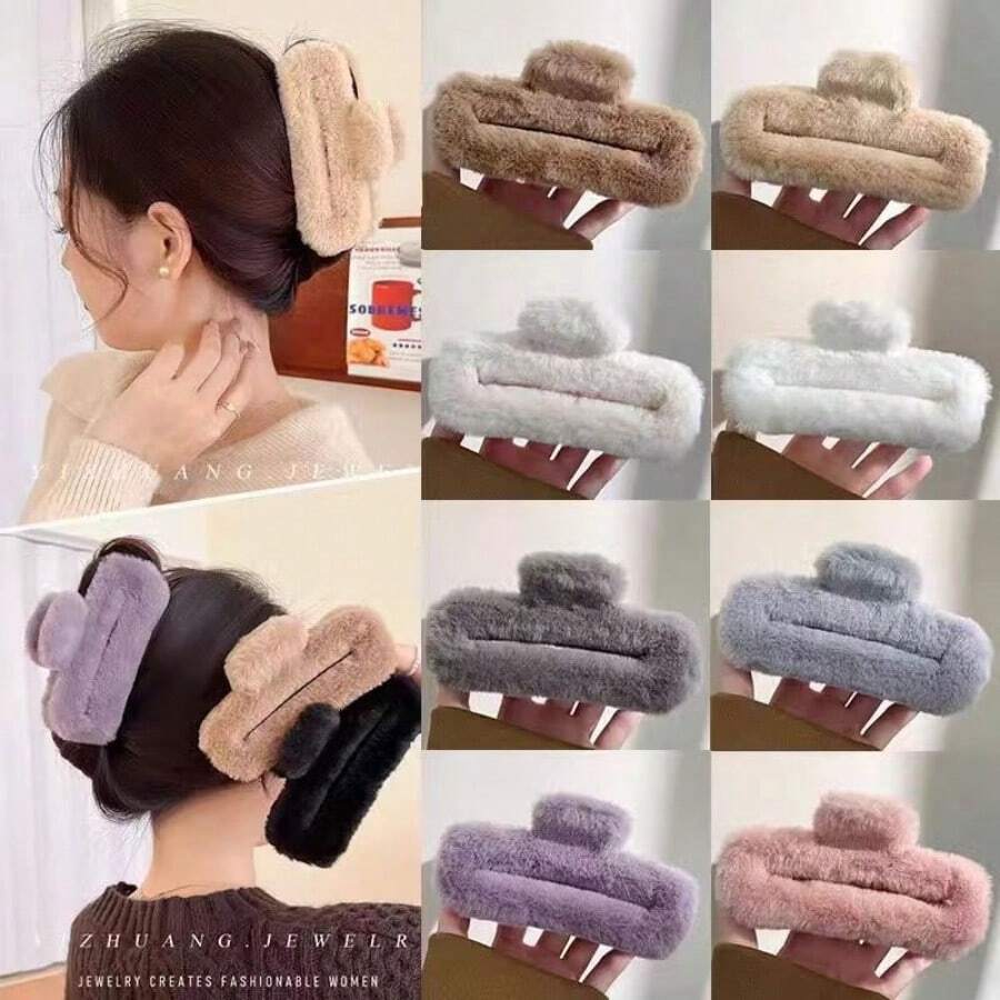 1入組女士毛絨髮卡，適合優雅，簡單和高端髮型，適用於派對、日常和工作裝扮