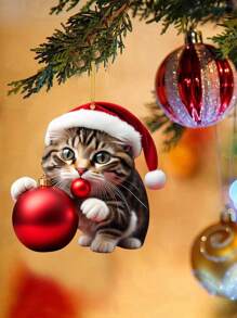 10pcs-Cute Cat Christmas Tree Ornaments, Christmas Cute Cat Acrylic Pendant Set, Christmas Decorative Pendant, Ideal For Christmas Home Decorations, Christmas Tree Ornaments, Car/Backpack Decorations, Plastic Santa Hat Kitty Hanging Decorations For Christmas Tree, Car Rearview Mirror, Keychain, Home And Party Decor, Suitable For Office, Home, And Desktop Decoration
