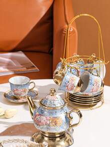 European Style Ceramic Coffee Cup & Saucer Set, Afternoon Tea Set, Electroplated Coffee Set - Multicolor - View 5