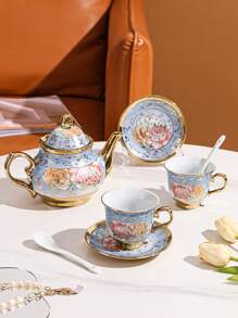 European Style Ceramic Coffee Cup & Saucer Set, Afternoon Tea Set, Electroplated Coffee Set - Multicolor - View 6