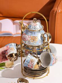 European Style Ceramic Coffee Cup & Saucer Set, Afternoon Tea Set, Electroplated Coffee Set - Multicolor - View 1