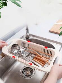 1pc Retractable Vegetable Basket Adjustable Plastic Basket Kitchen Dishwashing Vegetable Washing Rack Stretchable Drain Basket - White - View 5