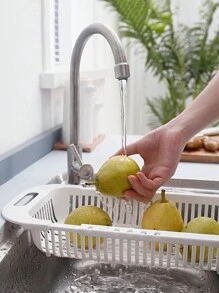 1pc Retractable Vegetable Basket Adjustable Plastic Basket Kitchen Dishwashing Vegetable Washing Rack Stretchable Drain Basket - White - View 4