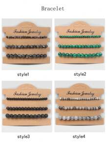 3 cái/bộ 4 6 8 mm Hạt Vòng tay Đối với phụ nữ Nam Đá tự nhiên Co giãn Bộ vòng đeo tay Labradorite Rhodonite Thạch anh Đồ trang sức - Nhiều màu - Xem 2