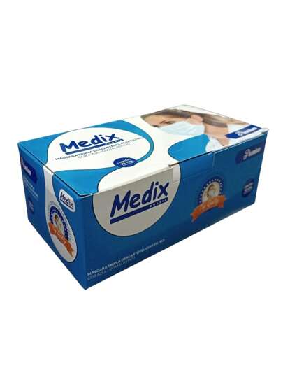 Máscara Descartável Tripla Azul c/Elástico c/50 - Medix