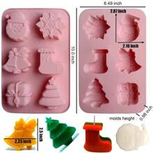 聖誕節肥皂模具,矽膠模具,適用於製作肥皂和蠟燭,聖誕老公公,雪花,鈴鐺,長襪,聖誕樹,杯子蛋糕模具