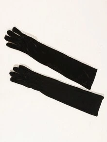 優雅女士黑金天鵝絨手套，擴展式復古晚禮服婚禮禮儀裝飾保暖絨布手套