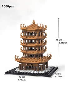 Set de bloques de construcción de mini-edificio 3D del Pabellón de la Grulla Amarilla, estilo de arquitectura famosa mundial de China, rompecabezas cerebral, regalo de Navidad, 1 pieza, decoración de habitación