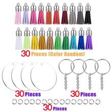 120 Llaveros Acrílicos Transparentes Para Kit De Vinilo Que Incluyen Anillos Redondos De Acrílico En Blanco Con Borlas Para Manualidades Diy - Plateado - Ver 1