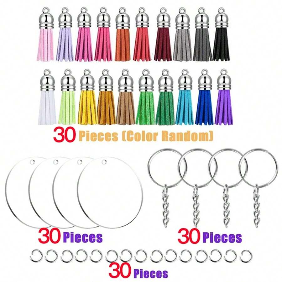 120 Llaveros Acrílicos Transparentes Para Kit De Vinilo Que Incluyen Anillos Redondos De Acrílico En Blanco Con Borlas Para Manualidades Diy - Plateado - Ver 1