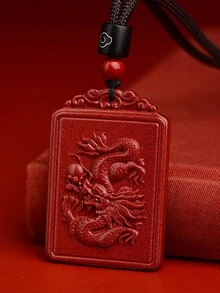 1 件红朱砂石吉祥物幸运兽龙凤吊坠项链安全护身符幸运项链珠宝男女礼物情侣