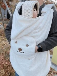 WholeNight 1 件裝嬰兒車防風罩可愛小熊刺繡保暖毯便攜式新生兒背帶毯適合男孩和女孩,適合秋冬戶外活動