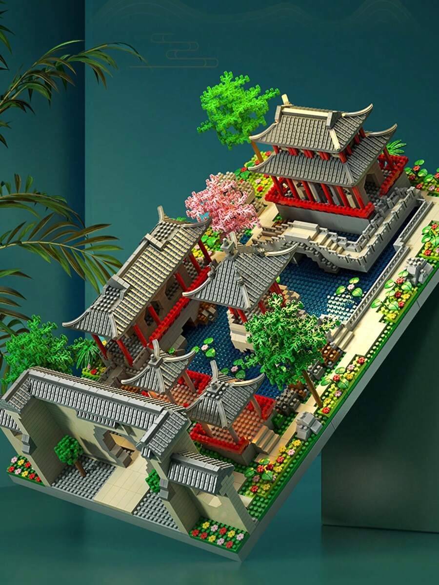 Bloques de construcción educativos de Nanoblock al por mayor para niños y niñas. Presenta las puertas del Jardín Clásico de Suzhou con arquitectura de estilo chino, sin luces. Decoración para la habitación