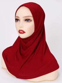 1pc Women's Burgundy Hijab Scarf, Style Head Wrap For Daily Wear - Burgundy - View 7