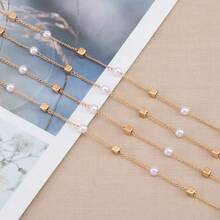 1m 塑料金色立方體＆ CCB ＆仿珍珠串珠項鏈＆手鍊鏈製作用品，適用於女性DIY獨特珠寶