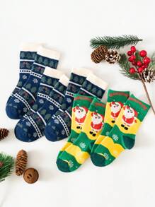 5雙兒童聖誕襪,可愛印花女孩襪子,時尚的聖誕節裝飾禮物 - 彩色 - 查看 2