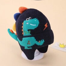 Trẻ em Mùa Đông Dệt kim ấm Mũ Với Bịt tai , Khủng long Thiết kế Hoạt hình , Chống gió Che phủ - Màu xanh hải quân - Xem 1