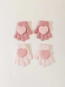 可爱时尚小巧心形设计舒适粉色婴儿手套 - 粉色 - 查看 1