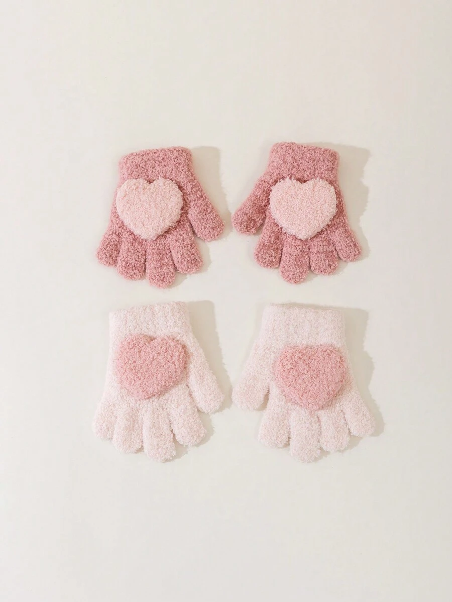 可爱时尚小巧心形设计舒适粉色婴儿手套 - 粉色 - 查看 1