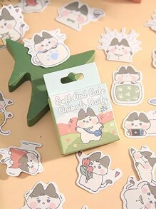 1 Caja De 45 Piezas De Pegatinas Adhesivas Con Forma De Conejo Y Gato De Dibujos Animados Para Uso Diario, Adecuado Para Scrapbooking Y Journaling - Multicolor - Ver 1