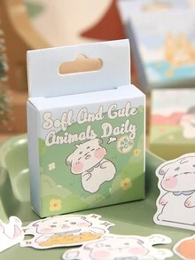 1 Caja De 45 Piezas De Pegatinas Adhesivas Con Forma De Conejo Y Gato De Dibujos Animados Para Uso Diario, Adecuado Para Scrapbooking Y Journaling - Multicolor - Ver 6