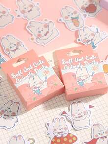 1 Caja De 45 Piezas De Pegatinas Adhesivas Con Forma De Conejo Y Gato De Dibujos Animados Para Uso Diario, Adecuado Para Scrapbooking Y Journaling - Multicolor - Ver 4