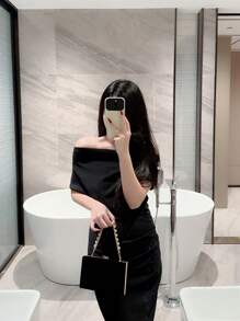 月光之夜袋女士優雅晚宴包，鑲有鑽石裝飾和金屬鏈，適用於派對、正式場合和禮物 - 黑色 - 查看 10