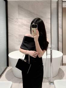 月光之夜袋女士優雅晚宴包，鑲有鑽石裝飾和金屬鏈，適用於派對、正式場合和禮物 - 黑色 - 查看 8