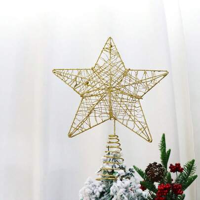 1 Pezzo Decorazione Di Natale Grossa Stella A Cinque Punte & Spago & Ferro & Puntale Per Albero Con Glitter, Accessorio Per Decorazioni Albero Di Natale