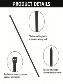 100 件重型尼龍紮帶,黑色紮帶,戶外和工業用途,電線管理 - 黑色 - 查看 3