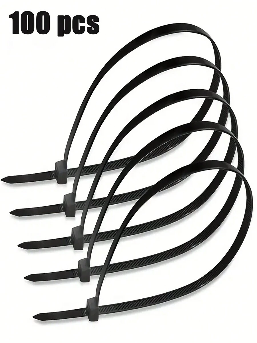 100 件重型尼龍紮帶,黑色紮帶,戶外和工業用途,電線管理 - 黑色 - 查看 1