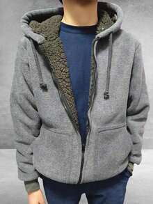 Sudadera aborregada termica caliente gorra para el frio con y sin cierre - Gris Oscuro - Ver 3
