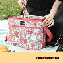 1pc Large Capacity Insulated Picnic Lunch Bag With Pink Pattern, Ideal For Outdoor Camping, Suitable For Students' Lunch BoxBack To School Lunch Kit School Stuff For School Lunch Box Bag Home Essentials Back To School Supplies - Coral Pink - View 3