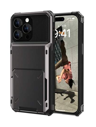 苹果重型防震双层带卡夹隐藏卡槽大容量收纳盒[可存放 5 张卡]钱包式手机壳适用于 16 15 14 13 Pro Max Plus 适用于 Galaxy S23 S22 S21 S20 FE Plus Ultra（灰色）防水防摔防刮